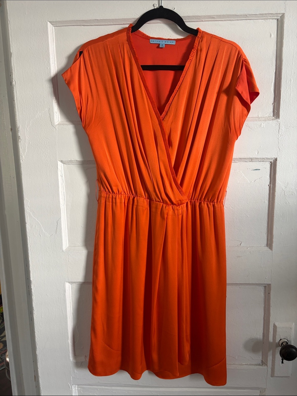 ANTONIO MELANI Bright Orange Satin Midi Dress